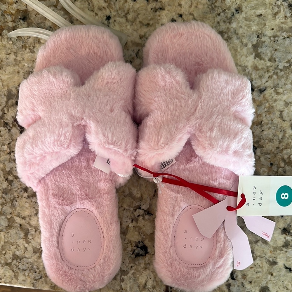 A New Day Pink Fuzzy Slippers